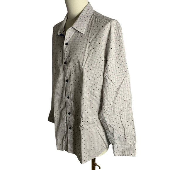 Tasso Elba Button Up Long Sleeve Shirt XXL Grey Dots Flip Cuff Cotton Collared - Picture 3 of 7